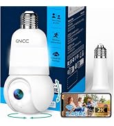 GNCC 2K Light Bulb Security Camera, 360° Outdoor Camera 2.4G WiFi (1-Pack) | Easy Screw-in Porch/...