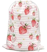 DSHFG Strawberry Birthday Drawstring Gift Bags for Party, Pink Bow Baby Shower Drawstring Gift Ba...