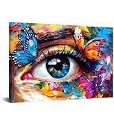 iHAPPYWALL Abstract Eye Canvas Wall Art Colorful Eye Butterfly Picture Painting for Bedroom Guest...