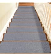 Non-Slip Stair Treads for Wooden Steps Indoor, Grey, 15pcs, 30"X8", Striped Carpet Mat, Wear-Resi...
