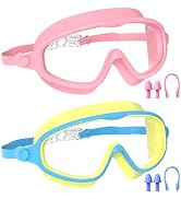 YLKJSWIM Swim Goggles for Kids 3-15 with Earplugs Large Frame Anti-Fog/UV Swimming Goggles for Bo...