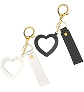 CALFOVERA 2 Colors Mini Heart Shape PU Leather Makeup Mirror Keychain for Women 2PCS Portable Lov...