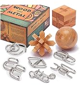 LESONG Brain Teasers Metal and Wooden Puzzles for Kids and Adults 9 Pack, Mind, IQ, and Logic Tes...