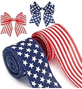 KINGLAKE 250th Anniversary Patriotic Wired Ribbon - 2.5'' x 22 Yards Red White and Blue Striped B...