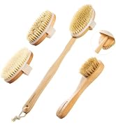 SAMEBUTECO Dry Brushing Body Brush Set Wood Long Handle with 3 Detachable Heads, Face Brush,Natur...