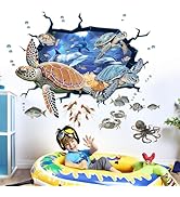 Sea Turtle Wall Stickers for Kids: Peel and Stick Under The Sea Marine Ocean Fish Wall Decals for...