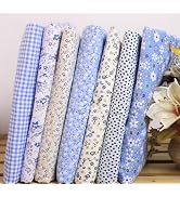7Pcs Square Shape, Flower, Striped, Polka Dot Cotton Fabric Fabric for Sewing, 25x25cm Cotton Fab...