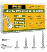 SVLING #8 Self Tapping Screws Assortment Kit 190PCS, Stainless Steel 410 Self Drilling Screws for...