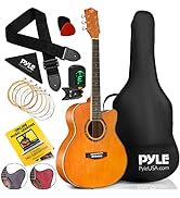 Pyle 6 String Acoustic Guitar Beginner Starter Kit Guitarra Acustica Bundle Pack with Cutaway Bod...