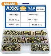 AXK 185pcs Thread Insert Nut Set Zinc Alloy M4 M5 M6 M8 Wood Inserts Nut Kit Hexagon Head Furnitu...