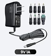 UL Listed 9V 1A 1000mA 6FT Power Supply Adapter with 8 Tips, Horizontal Wall Plug, 9W 0.5A 0.8A A...