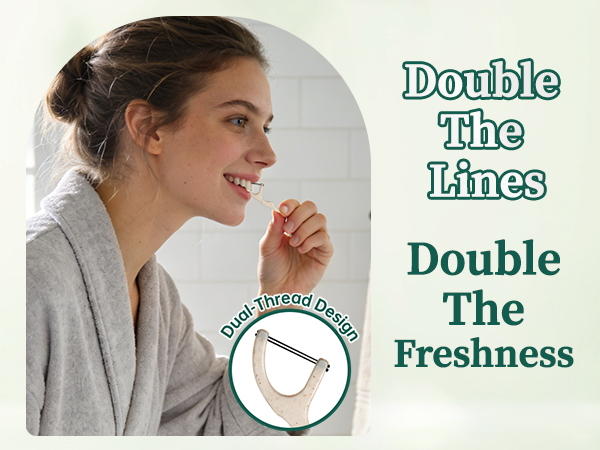 Double thread string line floss picks
