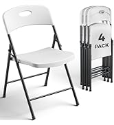 FurniEdge 4 Pack White Folding Chair, Plastic Portable Stackable Commercial Seats with Steel Fram...