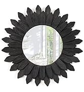 Emfogo Wall Mirror 12 inch Rustic Wood Sunburst Boho Mirror Farmhouse Wall Decor Room Decor Home ...