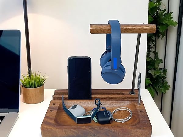 Soporte de auriculares iPad y cellular wood headset cell tablet iPhone stand holder desk organize