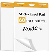 SUNEE Sticky Easel Pads, 25x30 Inches, 30 Sheets/Pad, 2 Pack – Self Stick Flip Chart Paper for Wh...