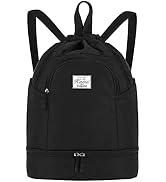KAMO Drawstring Backpack Bag - Sport Swimming Yoga Backpack with Shoe Compartment, Two Water Bott...