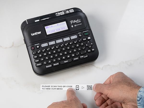Label reading "Please scan this QR code to view our menu" with phone icon and custom QR code