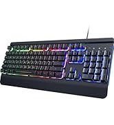 RisoPhy Gaming Keyboard, 104 Keys All-Metal Panel, Rainbow LED Backlit Silent Computer Keyboard, ...