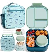 Fimibuke kids Bento lunch Box w/ 8.5oz Thermo Food Jar, Insulated Lunch Bag | Leak Proof 3-4 Comp...