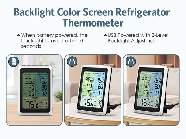 Refrigerator Thermometer with Freezer Alarm, Digital Wireless Fridge Thermometer with 2 Sensors
