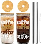 ANOTION Iced Coffee Cup, Mason Jar with Lid and Straw 24oz Wide Mouth Boba Cup Reusable Drinking ...