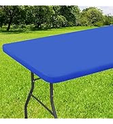 Smiry Rectangle Tablecloth, Elastic Fitted Flannel Backed Vinyl Tablecloths for 6ft Folding Table...