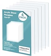 Egofine Plexiglass Sheets Acrylic Sheets 6 Pack of 12x16’’ 0.04 Thick Clear Plastic Cast Transpar...