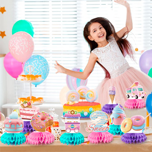 dounut birthday party honeycomb centerpieces