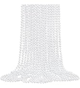 XIPENGKEJI 24 Faux Pearl Necklaces 6mm White Beaded, 33 inch Bulk Long Pearls Strand Costume Jewe...