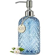 JASAI 18Oz Gem Patterned Glass Soap Dispenser for Kitchen, Refillable Hand Soap Dispenser with Ru...