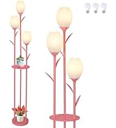 Artmooy Pink Floor Lamp for Bedroom, 3-Light Flower Floor Lamp with Table, Corner Standing Lamps ...