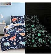 Holawakaka Glow in The Dark Kids Comforter Set, 5-Piece Luminous Twin Size Space Dinosaur Bedding...