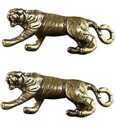 Dwuww 2Pcs Gold Antique Copper Tiger King Figurines Home Decor Accessories Vintage Brass Animal O...