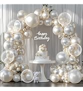 Pearl White Balloons Arch Kit, Double Stuffed White Sand Beige Ivory Balloons Pastel White Balloo...