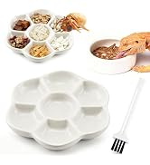 Eiito Reptile Food Bowl,Hermit Crab Lizard Gecko Ceramic Food Dish, 7 Compartments Anti-Turning B...