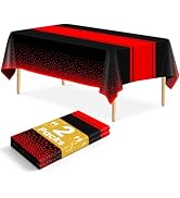 LIKAJON 2 Pack Black and Red Tablecloth Party Decorations Plastic Black Tablecloth Printed Red Ta...