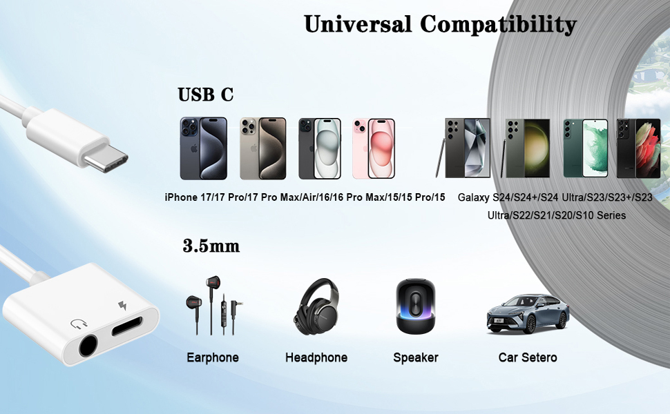 USB C to 3.5mm Headphone and Charger Adapter