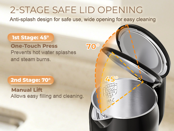 AGORVIO ELECTRIC TEA KETTLE TWO STAGE OPENING