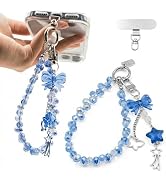 QIOFEARTH Crystal Beaded Phone Wrist Strap, Cute Cellphone Lanyard Chain, Bow Keychain Wristlet B...