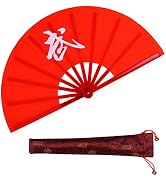 Large Chinese Hand Fan, Kung Fu Tai Chi Hand Held ABS Plastic Nylon Folding Fans for Men/Women Wi...