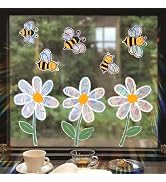 Bee Flower Window Clings for Glass Windows, Daisy Window Clings Prism Suncatcher Glass Stickers D...