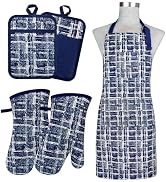 Alselo Oven Mitts and Pot Holders with Cooking Apron,Set of 5 Heat Resistant Kitchen Gloves and S...