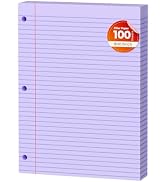Purple Loose Leaf Paper 100 Sheets Colored Filler Paper 8 * 10.5 College Ruled Paper 3-Hole Punch...