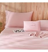 JSD 100% Cotton Sheet Set Twin, Dusty Pink Sateen Sheets 300 Thread Count, Soft Breathable Bed Sh...