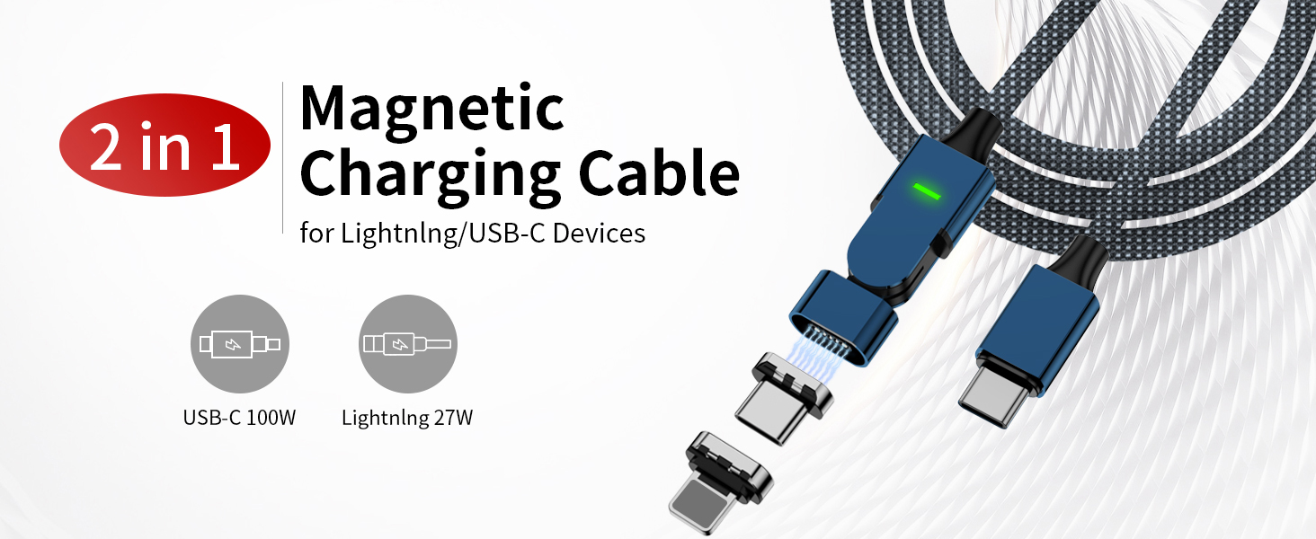 100W 180° Rotation Magnetic Charging Cable