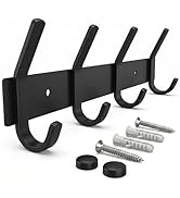 SAYONEYES Matte Black Coat Rack Wall Mount – 12 Inch Stainless Steel Hook Rail with 4 Double Coat...