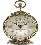 NIKKY HOME Vintage Gold Small Table Clock, French Decorative Desk Clock | Silent Non-Ticking Batt...