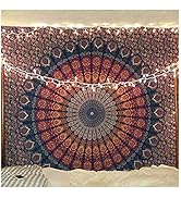 raajsee Blue Orange Tapestry Mandala Wall Hangings, Indian Cotton Beach Throw Blanket, Hippie Tap...