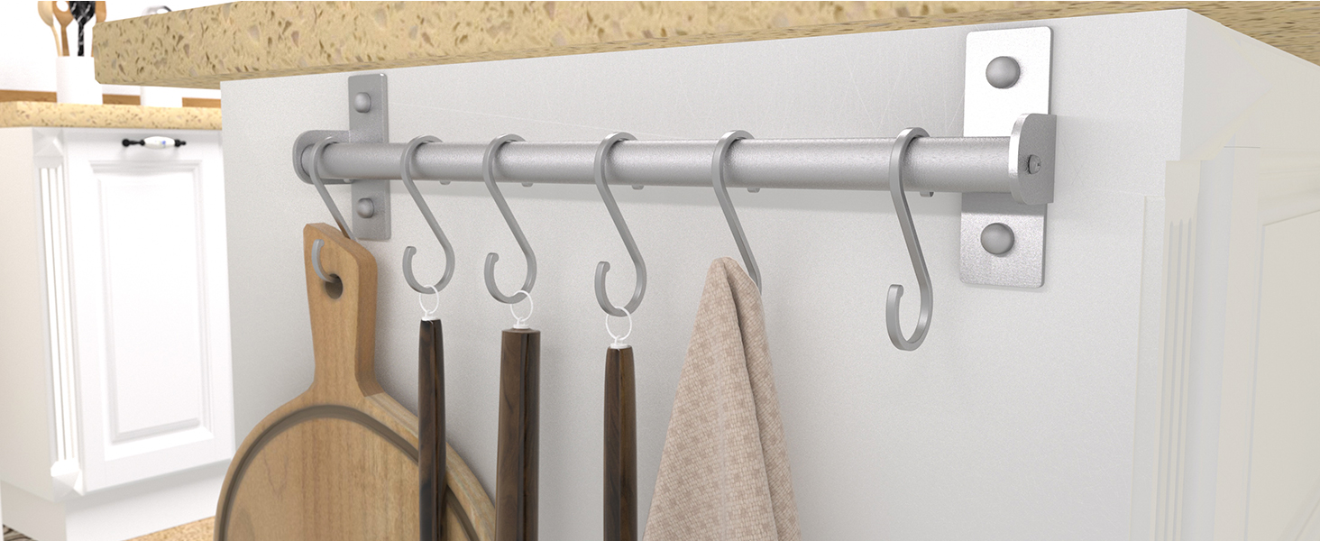 Dseap Kitchen Utensil Hanger, Pot Pans Rack with 8 Hooks Wall Mounted